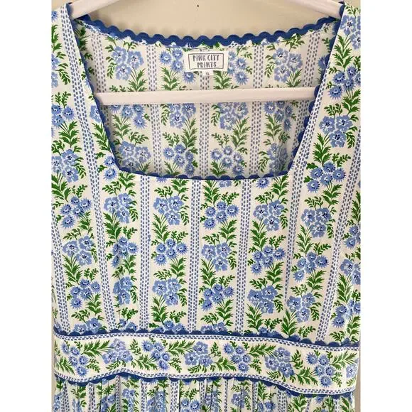 Pink City Prints Cotswolds Blue Border Evelyn Midi Block Tiered Dress Tuckernuck - Picture 11 of 11